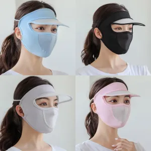 New Thin Summer Sunscreen Face Shield with Hat Brim and Ice Silk Material for Women | UV Protection Mask for Face and Mouth