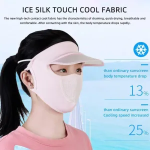 New Thin Summer Sunscreen Face Shield with Hat Brim and Ice Silk Material for Women | UV Protection Mask for Face and Mouth