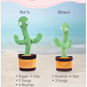 Electronic Dancing Cactus Toy with Lighting, Singing Cactus | Recording and Repeat Your Words | Cactus Mimicking Toy for Kids