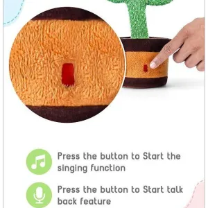 Electronic Dancing Cactus Toy with Lighting, Singing Cactus | Recording and Repeat Your Words | Cactus Mimicking Toy for Kids