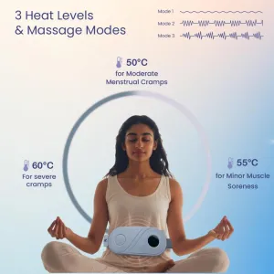 Portable Cordless Heating Pad for Menstrual Cramps Relief | 33-Speed Temperature Adjustment & 4-Speed Massage Modes | Up to 60°C Heating | Back & Belly Pain Relief for Women