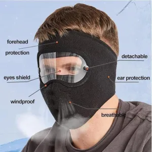 Warm Mask for Men & Women with HD Goggles | Full Face Winter Protection | Windproof Bicycle Mask | Washable Fleece Face Mask