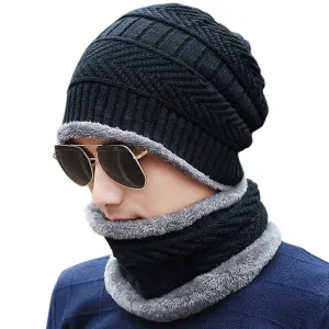 Winter Woolen Hat and Scarf Neck Scarf Warm Knit Hat Thick Fleece Lined Winter Hat & Scarf for Men Women