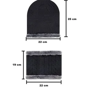 Winter Woolen Hat and Scarf Neck Scarf Warm Knit Hat Thick Fleece Lined Winter Hat & Scarf for Men Women