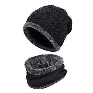 Winter Woolen Hat and Scarf Neck Scarf Warm Knit Hat Thick Fleece Lined Winter Hat & Scarf for Men Women