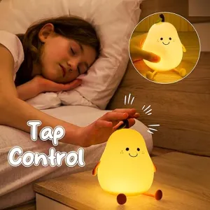 Night Light Pear Cute LED Nursery Nightlight Lamp, Tap Control Squishy Silicone, USB Rechargeable Bedside Lamp for Bedroom, Warm White & 7 Colors, Christmas Gift for Kids Girls Boys (Pear)