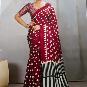 Pure Ajrakh Modal Silk Saree with BP | H...