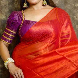 Plain Tissue Saree with Blouse Piece | Elegant Solid Shimmer Saree for Festive & Party Wear