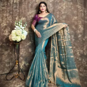 Plain Tissue Saree with Blouse Piece | E...