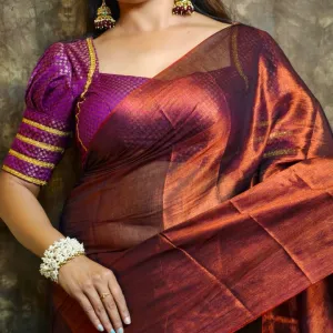 Plain Tissue Saree with Blouse Piece | Elegant Solid Shimmer Saree for Festive & Party Wear