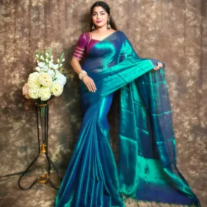 Plain Tissue Saree with Blouse Piece | E...