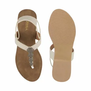 Women’s Toe-Ring Flats | Back Strap T-Strap with Silver Hexagon Detail | Casual/Ethnic