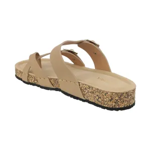 Women’s Double-Strap Cork Slides | Adjustable Buckle Toe-Loop Flats