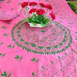 Traditional Authentic Handwoven Kantha Stitch Raw Silk Saree with Blouse Piece | Handcrafted Kantha Work Saree