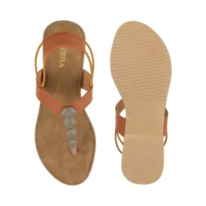 Women’s Toe-Ring Flats | Back Strap T-Strap with Silver Hexagon Detail | Casual/Ethnic