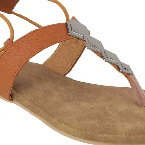 Women’s Toe-Ring Flats | Back Strap T-Strap with Silver Hexagon Detail | Casual/Ethnic