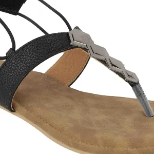 Women’s Toe-Ring Flats | Back Strap T-Strap with Silver Hexagon Detail | Casual/Ethnic