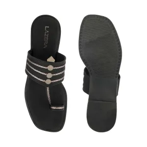 Women’s Indo-Western Kolhapuri Toe-Ring Flats | Braided & Shimmer Straps