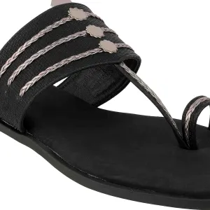 Women’s Indo-Western Kolhapuri Toe-Ring Flats | Braided & Shimmer Straps