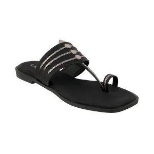 Women’s Indo-Western Kolhapuri Toe-Ring Flats | Braided & Shimmer Straps