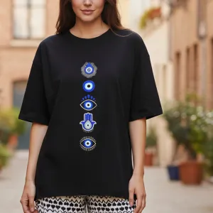 EVIL EYE GRAPHIC PRINTED OVERSIZE T-SHIR...
