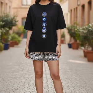 EVIL EYE GRAPHIC PRINTED OVERSIZE T-SHIRT