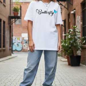 BUTTERFLY PRINTED OVERSIZED T-SHIRT