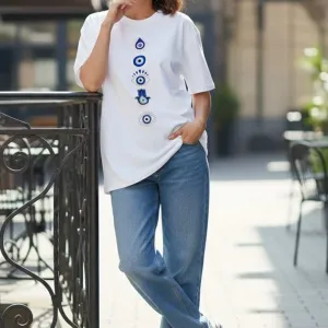 EVIL EYE GRAPHIC PRINTED OVERSIZE T-SHIRT