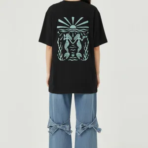 TWIN MERMAID GRAPHIC PRINTED OVERSIZED T-SHIRT
