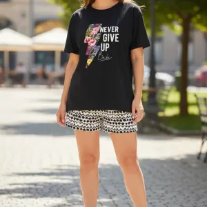 NEVER GIVE UP GRAPHIC PRINTED OVERSIZED T-SHIRT