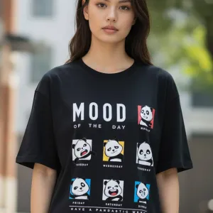 PANDASTIC MOOD GRAPHIC PRINTED OVERSIZED T-SHIRT