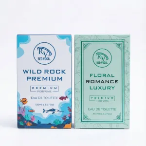 Red Vocal Wild Rock Premium Perfume for Men & Floral Romance Luxury Perfume for Women | Eau De Toilette | 2 x 100ml
