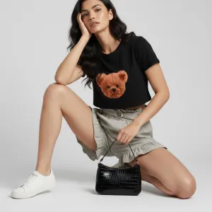 TEDDY GRAPHIC PRINTED CROP TEE