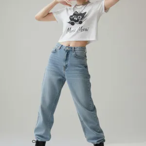 CAT GRAPHIC PRINTED CROP TEE