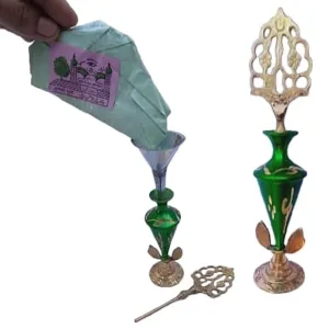 Brass Surmedani With Funnel/Kuppi And Surma Use In Eye's Makeup [Size-12-cm] Pack Of-1 Funnel, 2 Surma Packed,1 Brass Surmedani