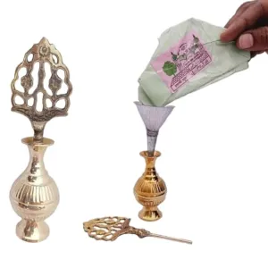Brass Surmedani With Funnel/Kuppi And Surma Use In Eye's Makeup [Size-13-cm] Pack Of-1 Funnel, 2 Surma Packed,1 Brass Surmedani