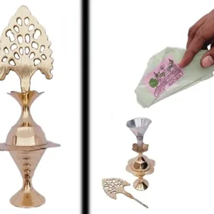 Brass Surmedani With Funnel/Kuppi And Surma Use In Eye's Makeup [Size-14-cm] Pack Of-1 Funnel, 2 Surma Packed,1 Brass Surmedani