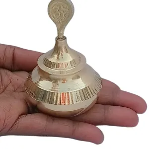 Mii Art Brass Sindoor Dibbi With Salai/Stick | Kumkum Box & Sindoor Dani for Pooja & Married Women | Traditional Brass Sindur Box (2 Inch, Golden)