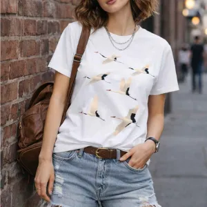 FLYING CRANES GRAPHIC PRINT TEE