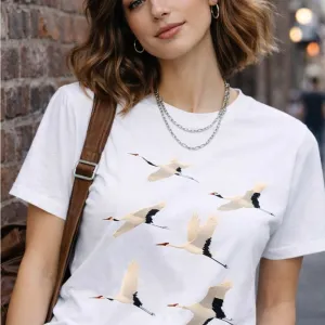 FLYING CRANES GRAPHIC PRINT TEE