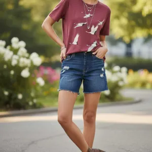 FLYING CRANES GRAPHIC PRINT TEE