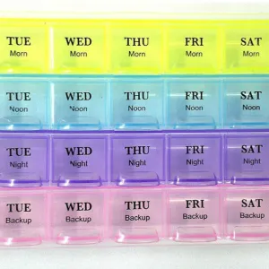 Weekly 7-Day Pill Organizer Box – 4 Row,...