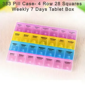 Weekly 7-Day Pill Organizer Box – 4 Row, 28 Compartments Tablet Case