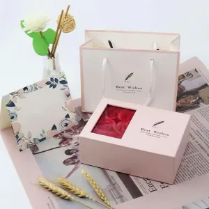 Jewellery Gift Box with Lid & Rose Packaging Box with 6 Artificial Roses (1 Set)