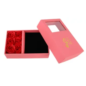 Jewellery Gift Box with Window Lid & Rose Packaging (6 Roses)1 Set
