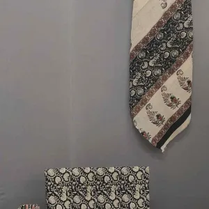 Black & Beige Hand Block Print Unstitched Suit Set- Winnxi