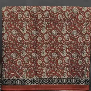 Red Floral Block Print Unstitched Cotton Suit Set- Winnxi