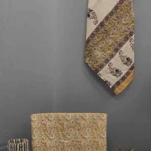 Mustard Yellow Block Print Unstitched Co...
