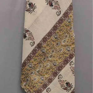 Mustard Yellow Block Print Unstitched Cotton Suit - Winnxi