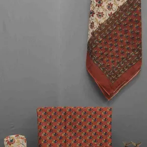Rust Orange Cotton Block Print Unstitche...